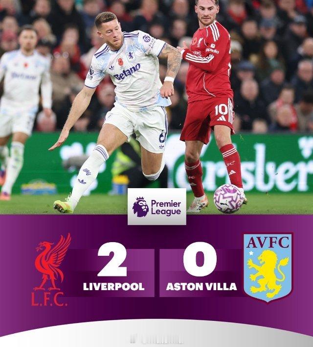 利物浦2比0阿斯顿维拉 麦卡利斯特对阵阿斯顿维拉：• 触球64次• 传球48/5