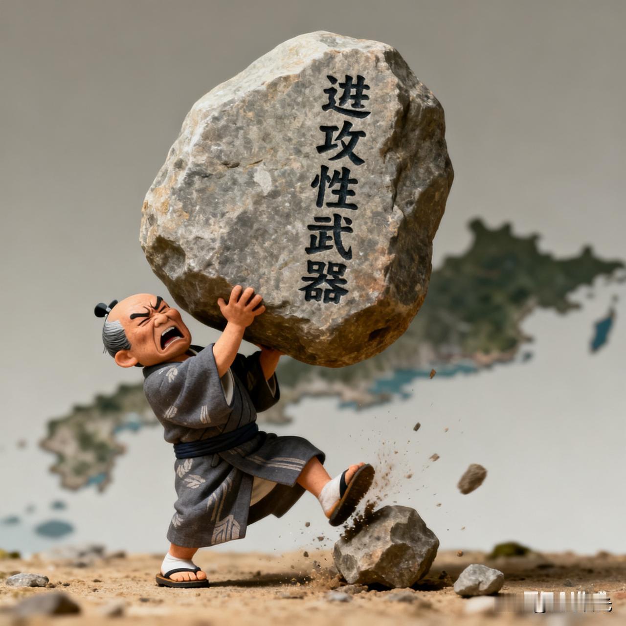 搬起石头砸自己的脚。日本在与中国台湾地区邻近的西南诸岛部署进攻性武器的行为，极其