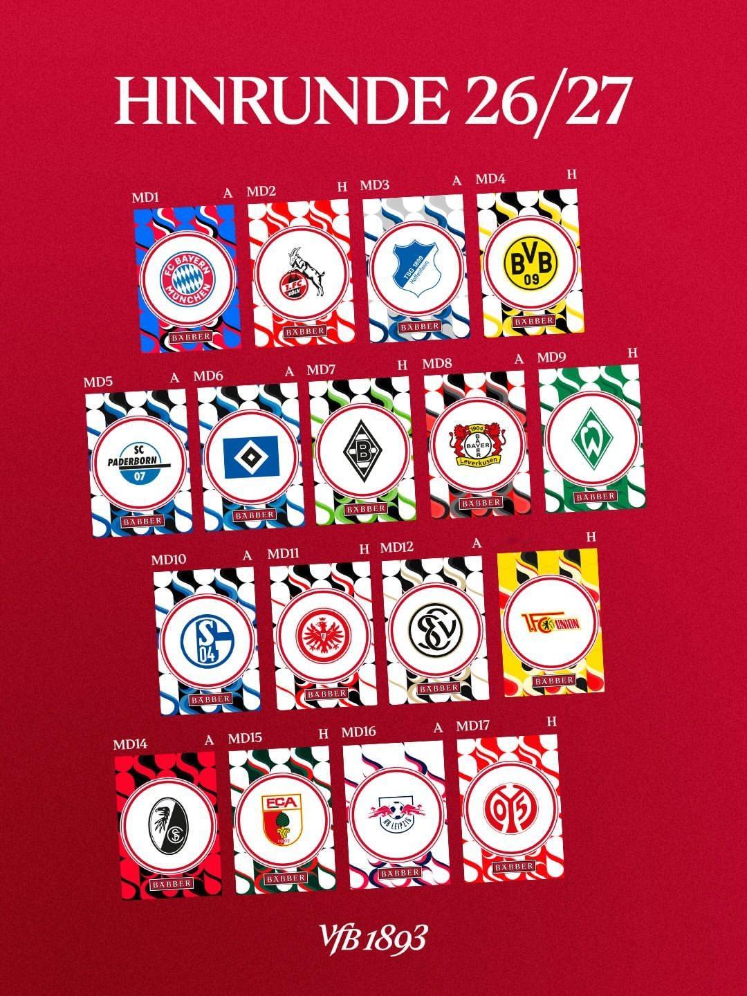 ⚪️🔴新赛季德甲，一切重新洗牌！⬇️请查收这份2026/27赛季斯图加特赛程表
