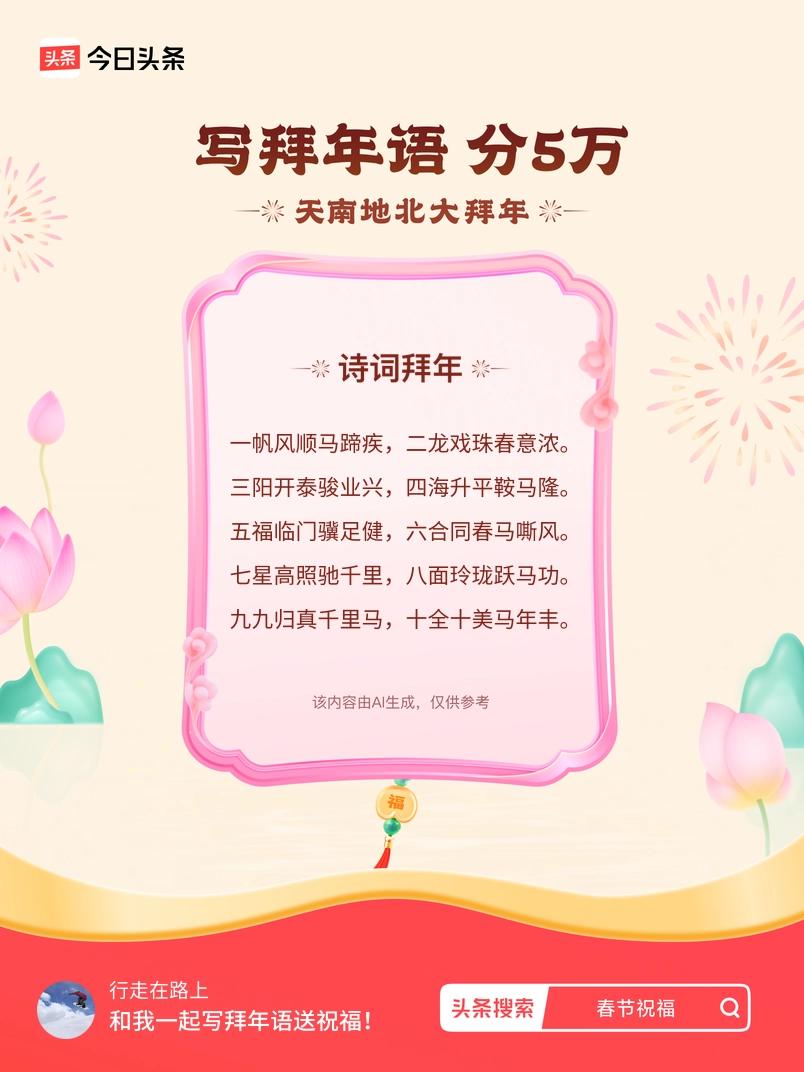 写拜年语送祝福新春拜年送祝福！我的祝福是：“一帆风顺马蹄疾，二龙戏珠春意浓。三阳