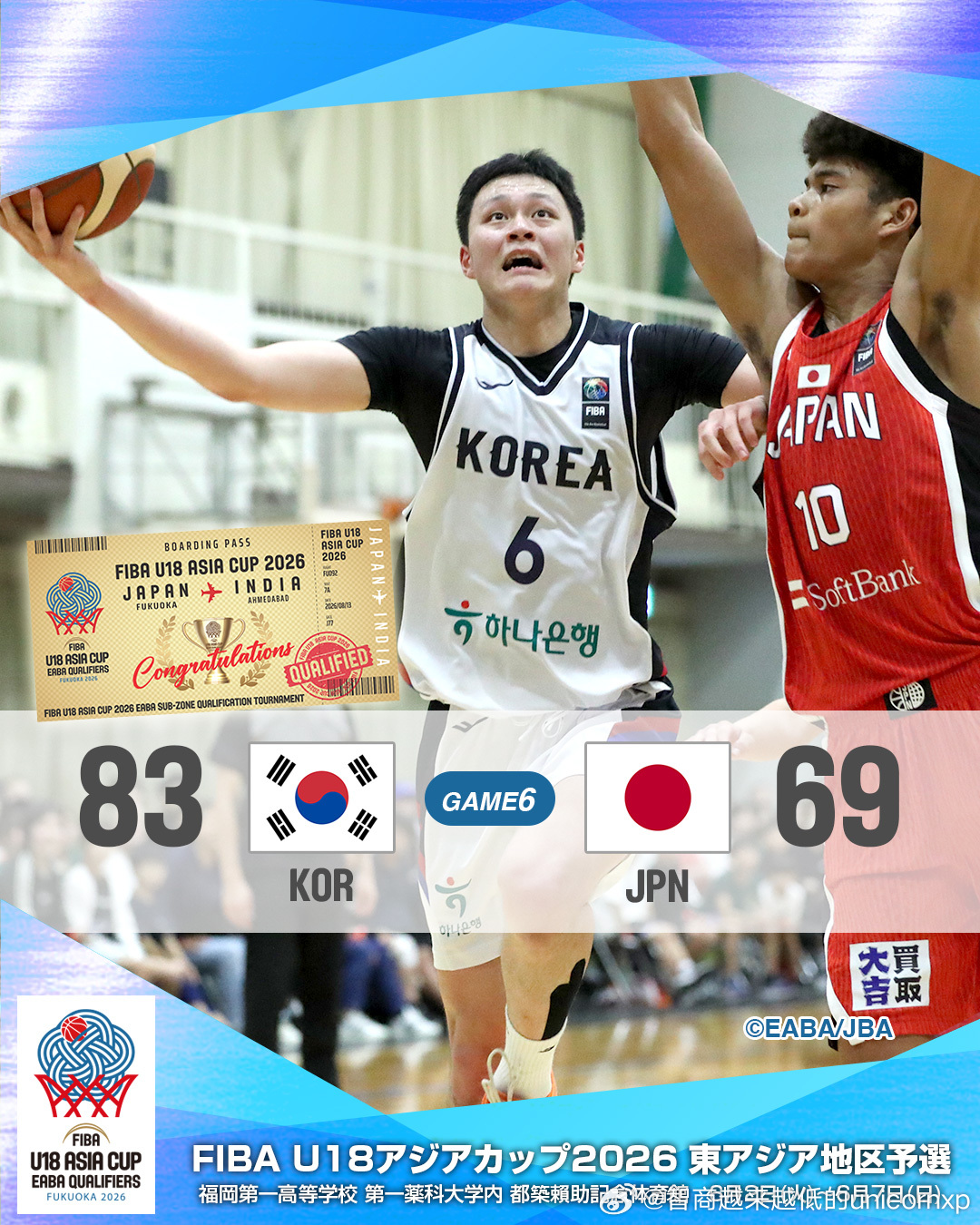 韩国U18 83比69击败日本U18 亚洲篮球