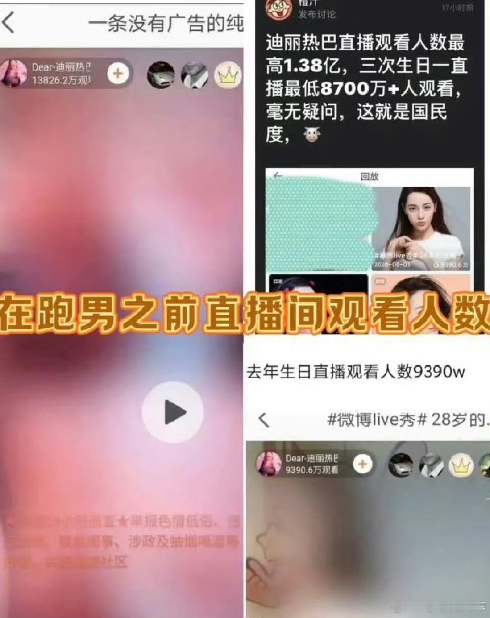 迪丽热巴17年上跑男前生日直播观看人数高达1.38亿，国民度牛牛的！！！ 