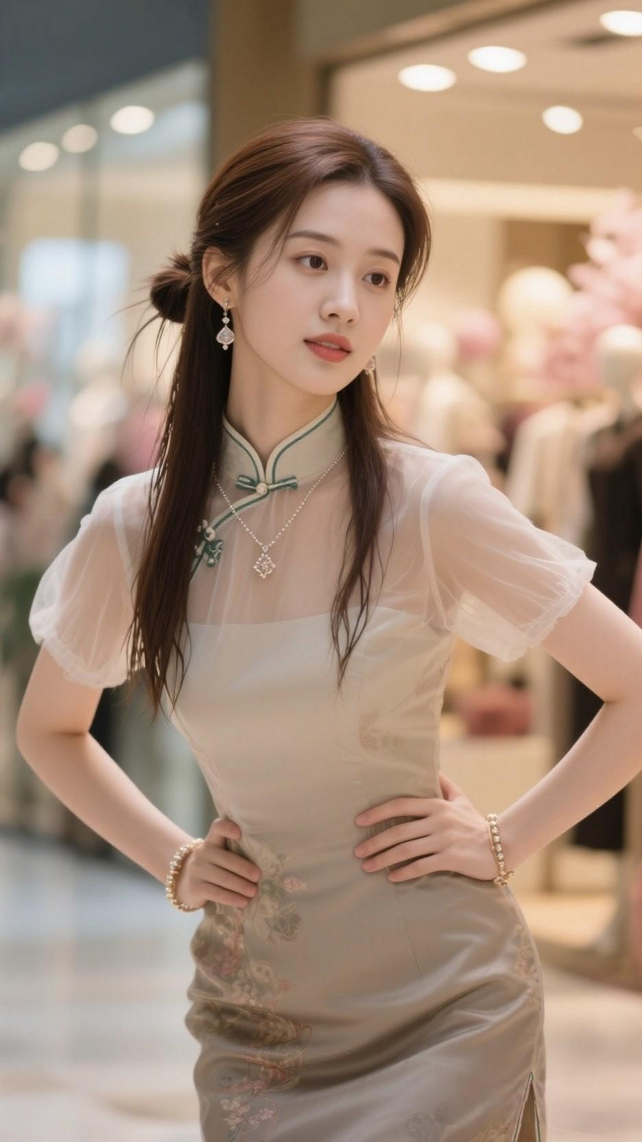 上联：轻衫绣缕云鬓半松藏俏态
下联：笑眼明波娇姿暗惹动春光