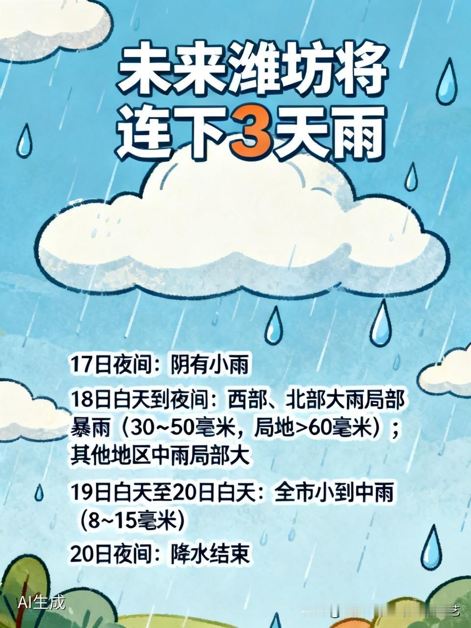 🌧️重要提醒：未来潍坊将连下3天雨！累积可达暴雨量级，主要集中在这天→

根据