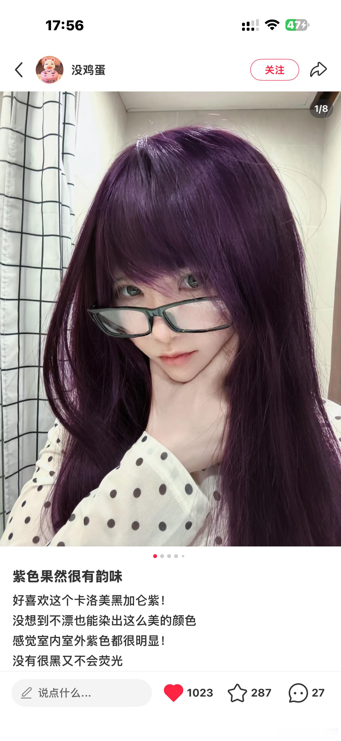 好想染紫色呀感觉好美美….好特别….但是我之前才染了黑茶色（施华蔻羊绒脂深棕）不
