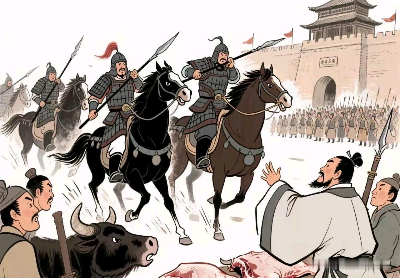 1042年，西夏铁骑突袭泾州。知州滕子京率数千民兵死守孤城，杀牛犒军，血战三日。