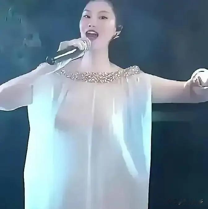 王菲再一次大火！近日，王菲一袭薄纱登场，灯光照在身上，半透明的纱裤露出黑色内衣，