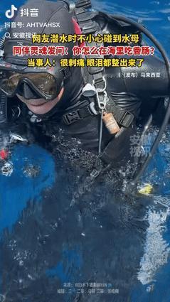 “又惨又好笑！”10月7日小伙和朋友结伴去马来西亚潜水，不料不小心蹭到了海里的水