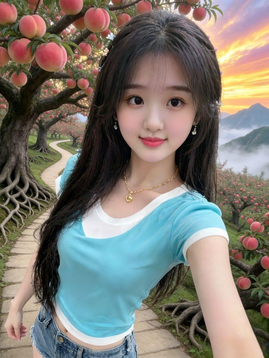 小美女又来抢镜了 桃林