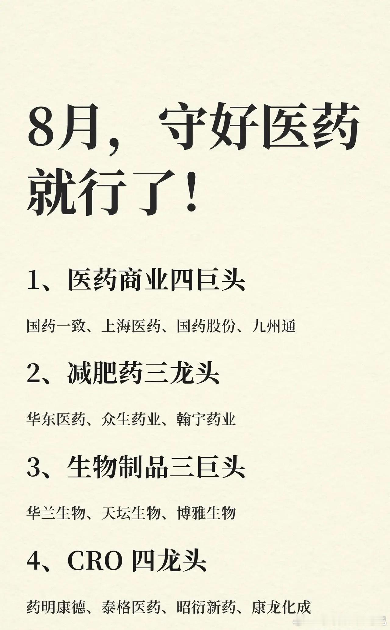8月医药板块全景梳理！26大细分方向核心标的汇总医药板块分支众多，覆盖商业流通、