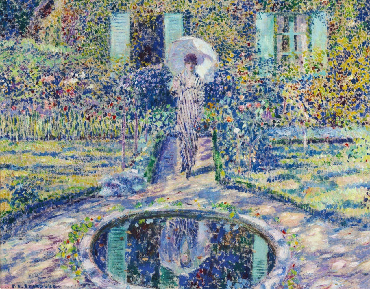 花园中的女士，1912年，美国画家Frederick Carl Frieseke