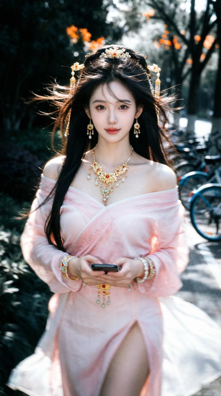 仙气飘飘的汉服少女，手机里的世界与现实交织