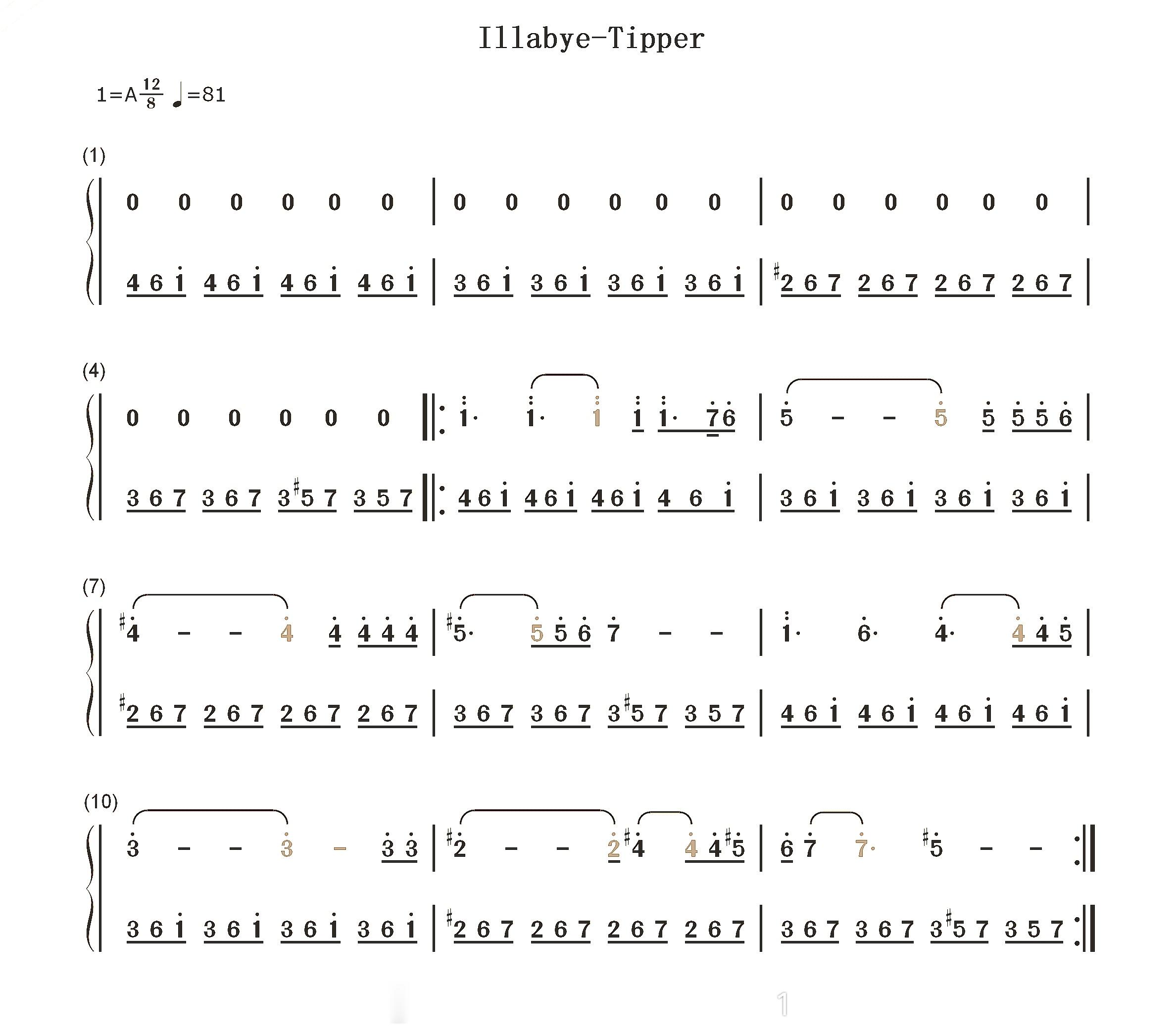 钢琴谱、双手简谱，双版本：《Illabye》Tipper；《Illabye》是英