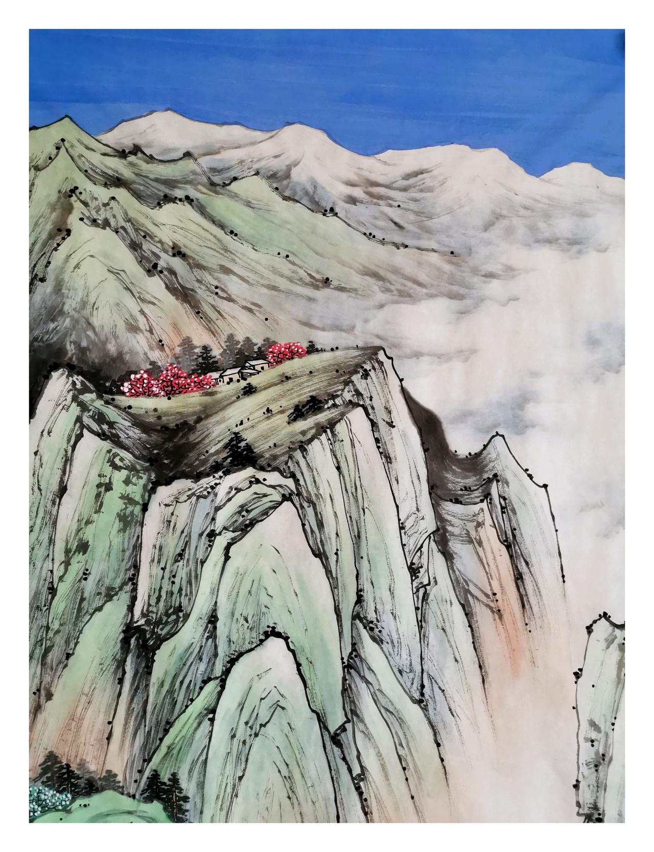 中国山水画原创作品欣赏：山水画作品宁静的山水画 山水画景点 山水画瀑布