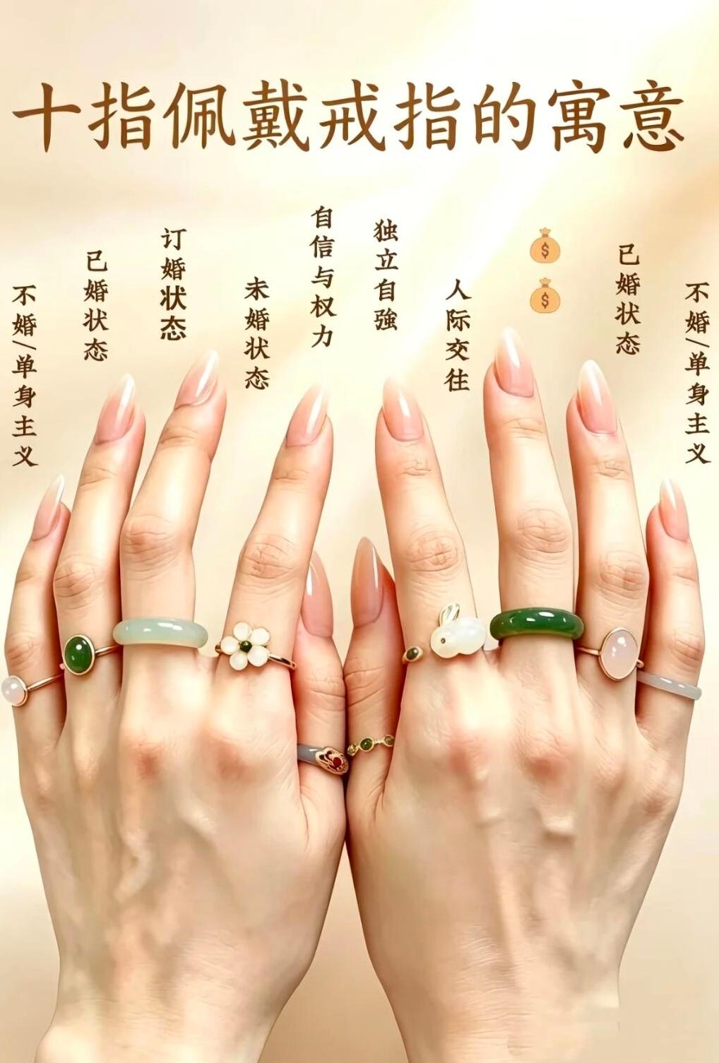 戒指戴哪根手指，原来暗藏玄机！一张图直接把我整不会了：

👍大拇指：大佬气场，