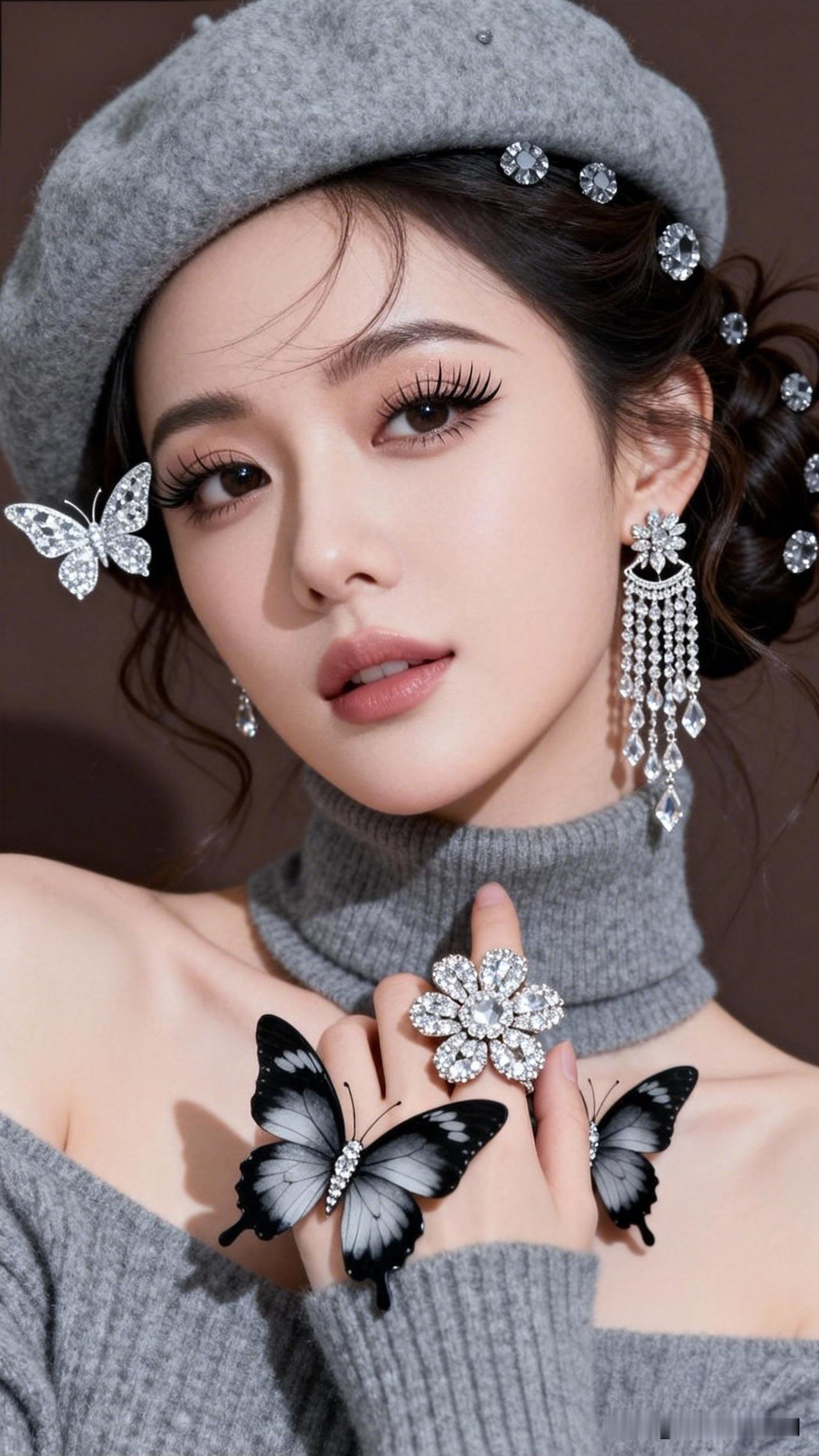 玉佩轻摇，蝴蝶翩翩起。花钿美人妆，玉簪映秋光。分享手机里的最美照片 梦幻灰调，闪