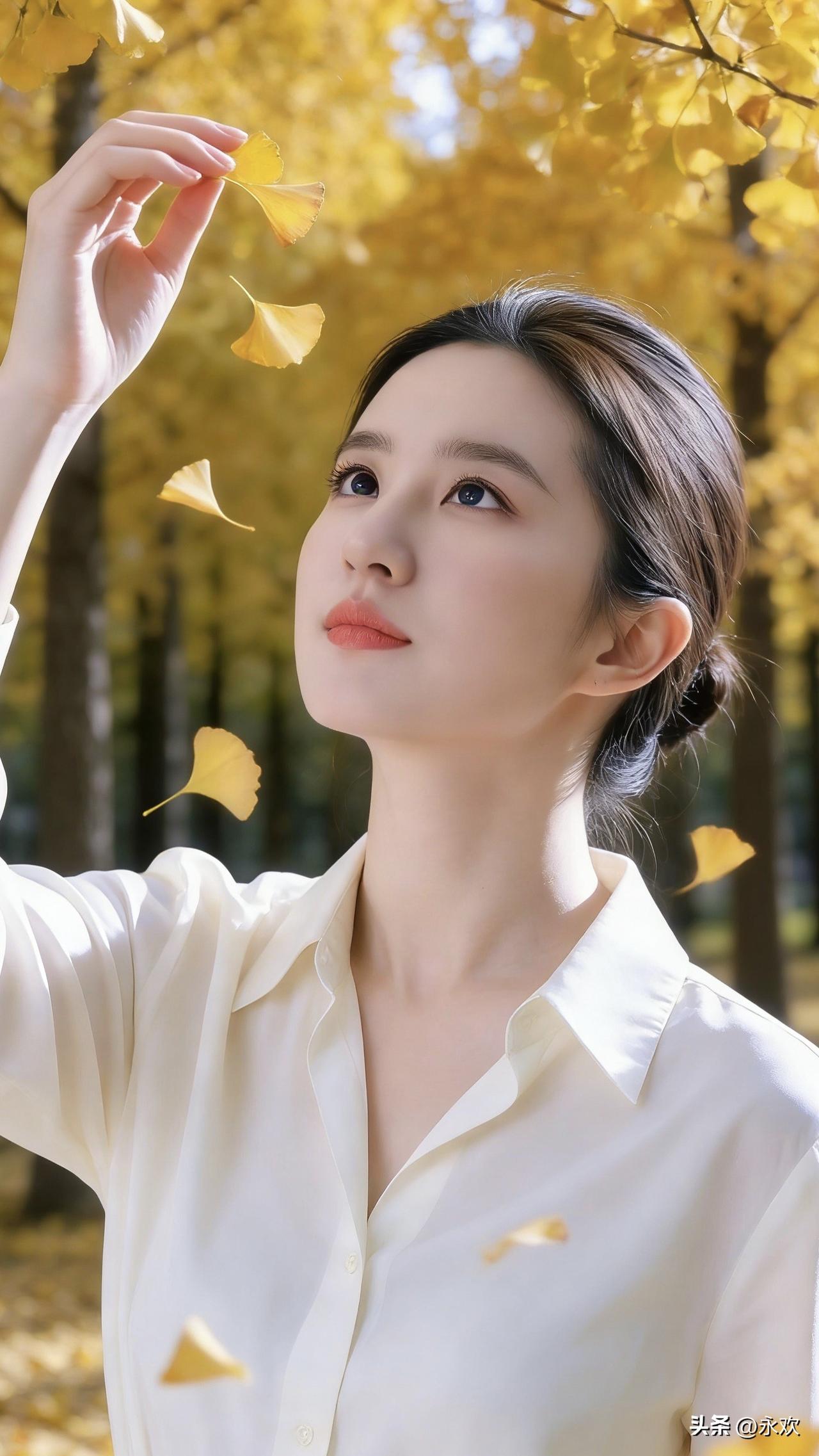 风穿过银杏林时，带着阳光的温度，把满树金黄揉成细碎的光斑。她抬手接住一片飘落的叶