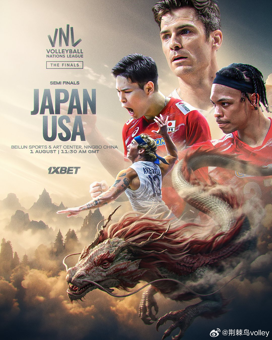 还有不到一个小时，美国男排vs日本男排 的半决赛对决就要开始，在分站赛中美国男排