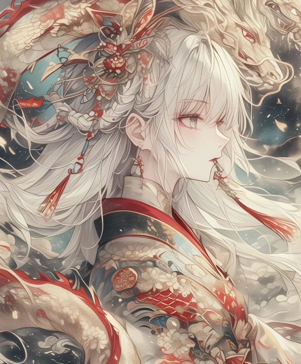古风少女和神龙。 ​​​