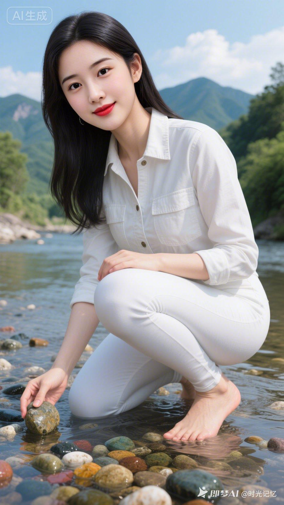 在山间溪水边，感受自然的宁静与美好。