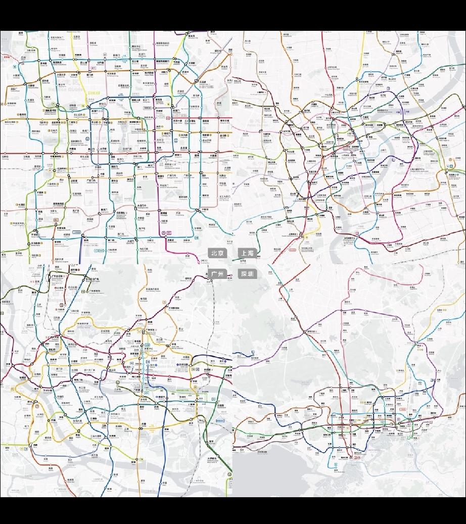 一线城市地铁密度，究竟谁更胜一筹呢？[捂脸]
在同等比例尺下，一线城市地铁密度极