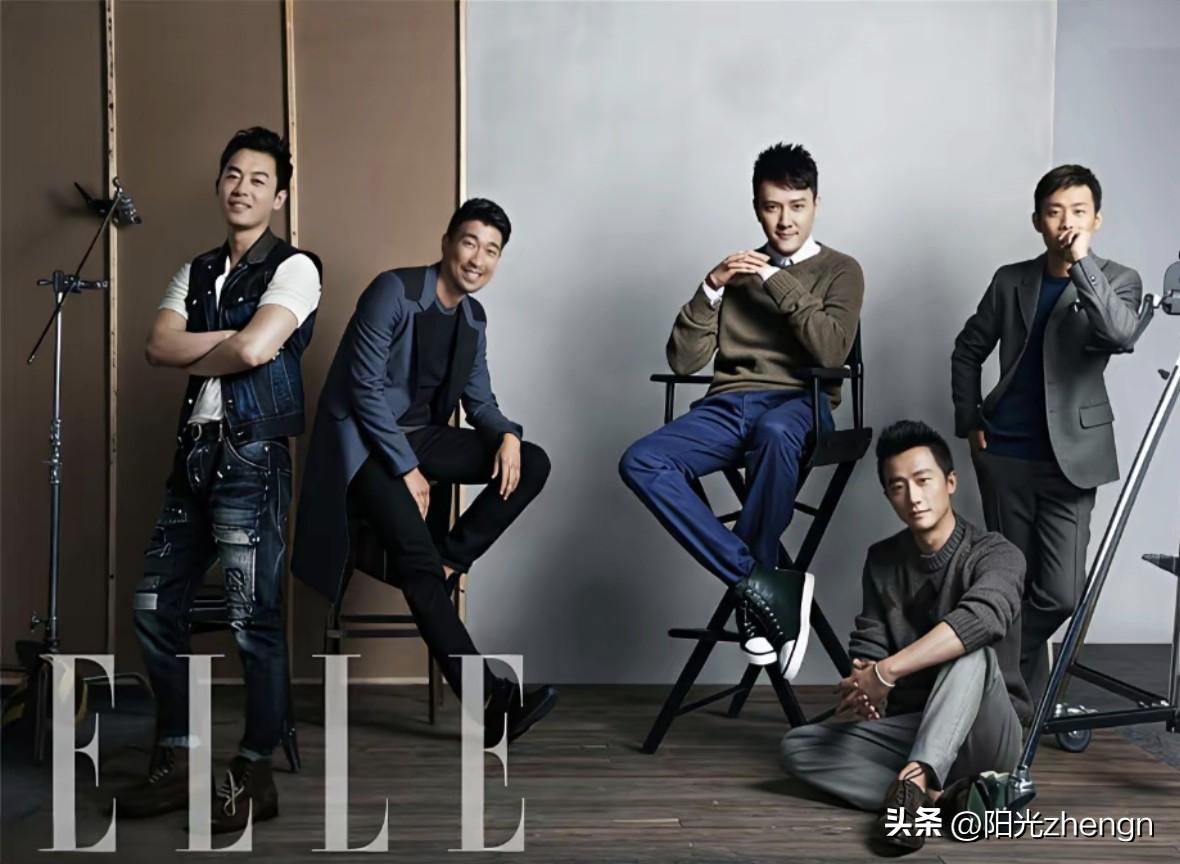 这张棚拍大片里，朱亚文、王千源、冯绍峰、张译、黄轩五位实力派男演员凑在一起，各有