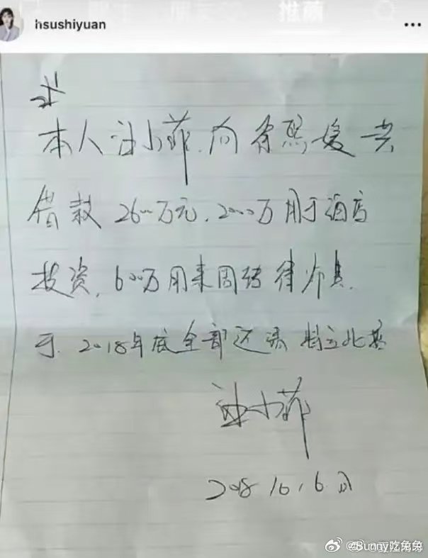 台媒曝光大S借给前夫2600万借条大S借给前夫手写借条曝光很多人不知道，这笔借款