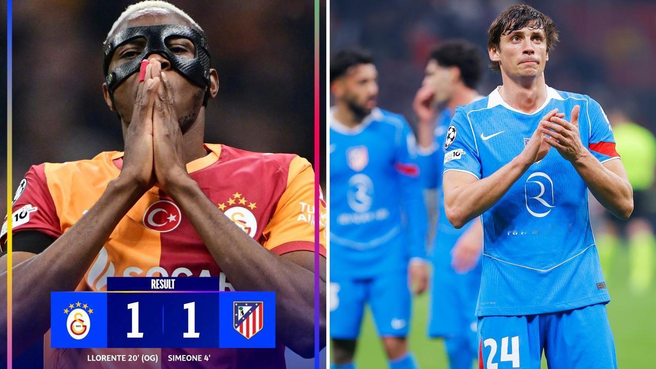 欧冠：马德里竞技客场1-1战平加拉塔萨雷，三连胜被终结排名第八位。
小西蒙尼先拔