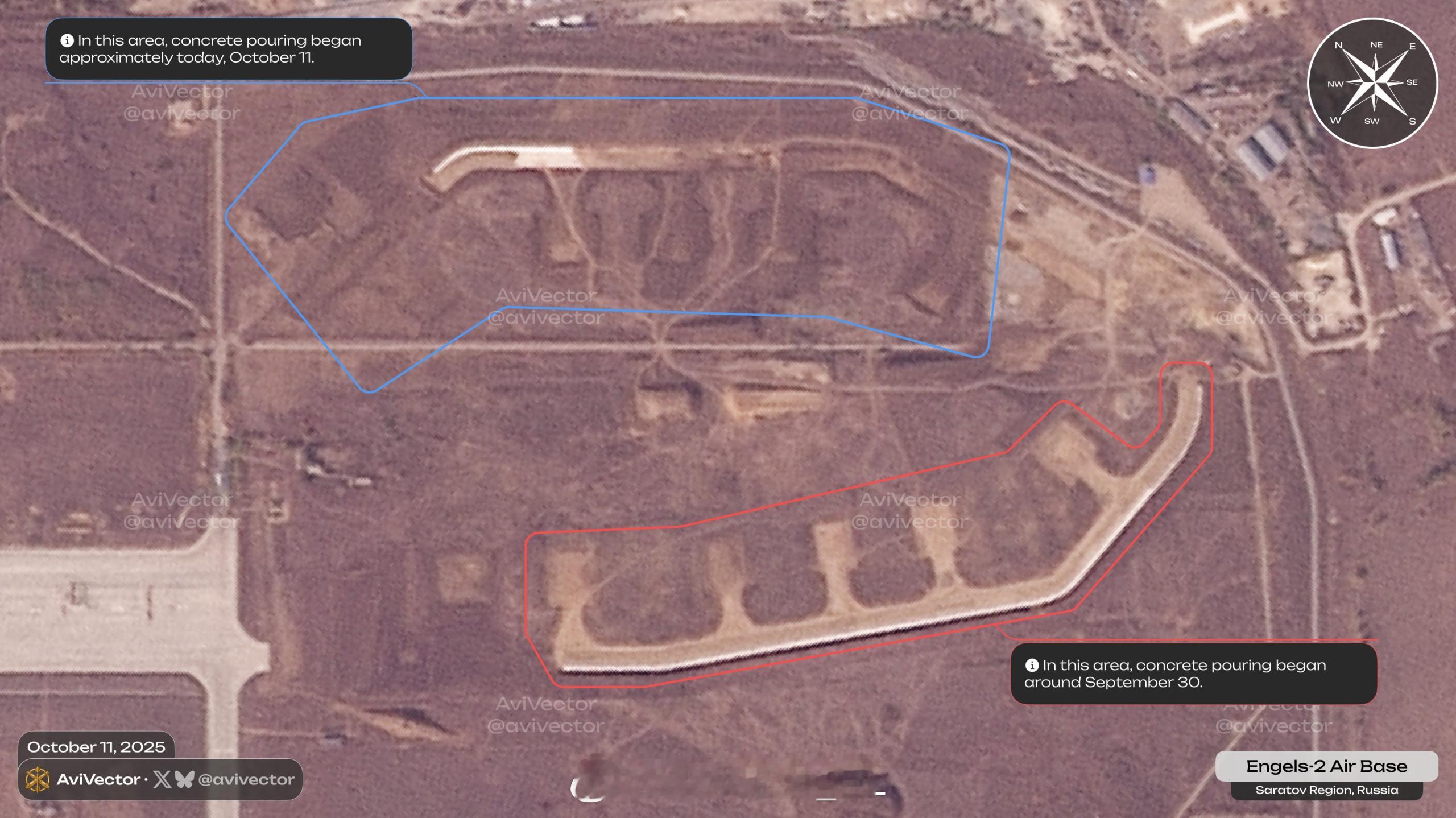 卫星图像显示，俄罗斯“恩格斯-2”空军基地的扩建工程已经进入了最后阶段。 ​​​