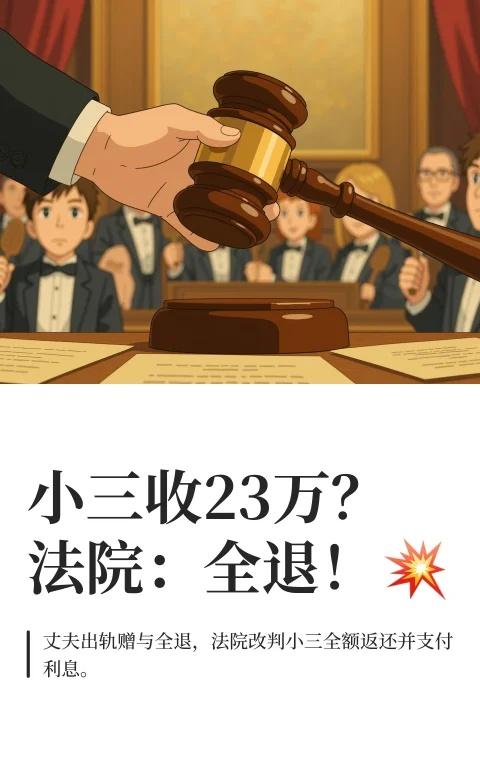 小三收23万？法院：全退！💥
起诉小三 起诉小三返还夫妻共同财产 婚姻法 第三