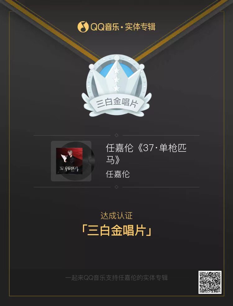 恭喜任嘉伦实体专辑到达三白金唱片   团结的超丝就是最棒的