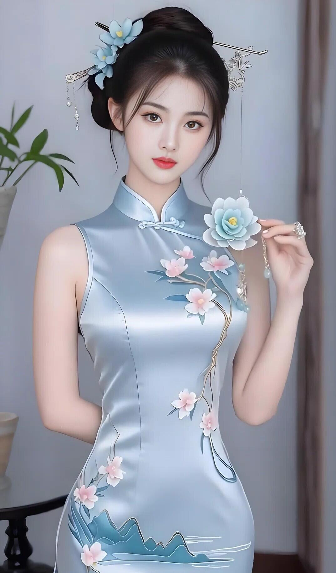 优雅旗袍，复古发饰，古典美人，韵味十足