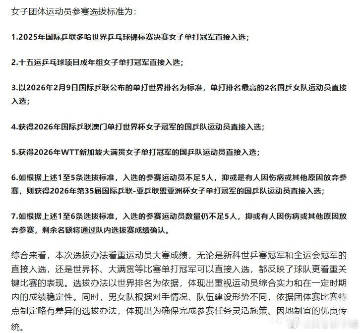 伦敦世乒赛选拔规则都出来，新周期的教练分组还没出来 