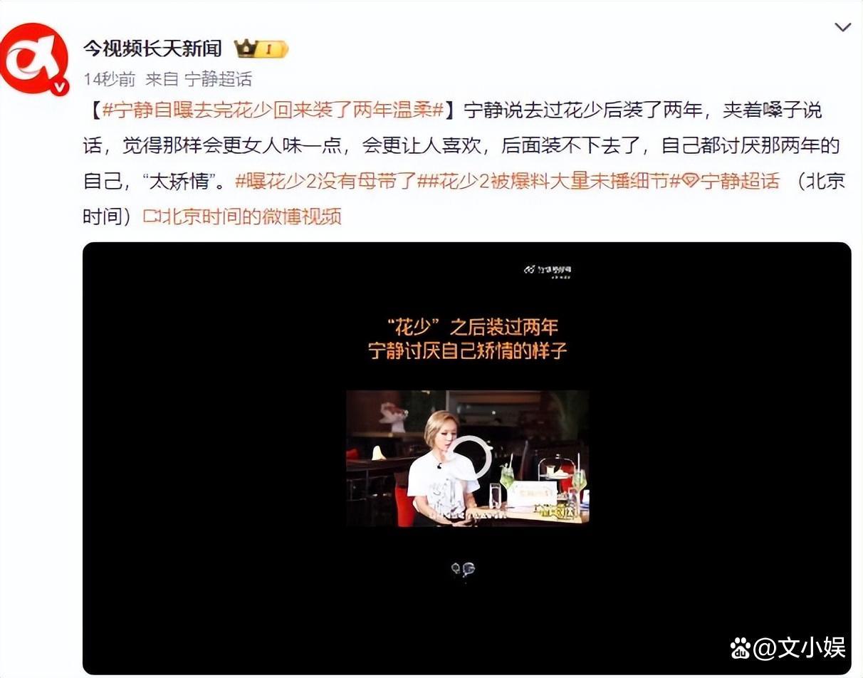 “太矫情。”宁静在最新采访中一句自我评价，把两年前那段刻意伪装的自己钉在了舆论中