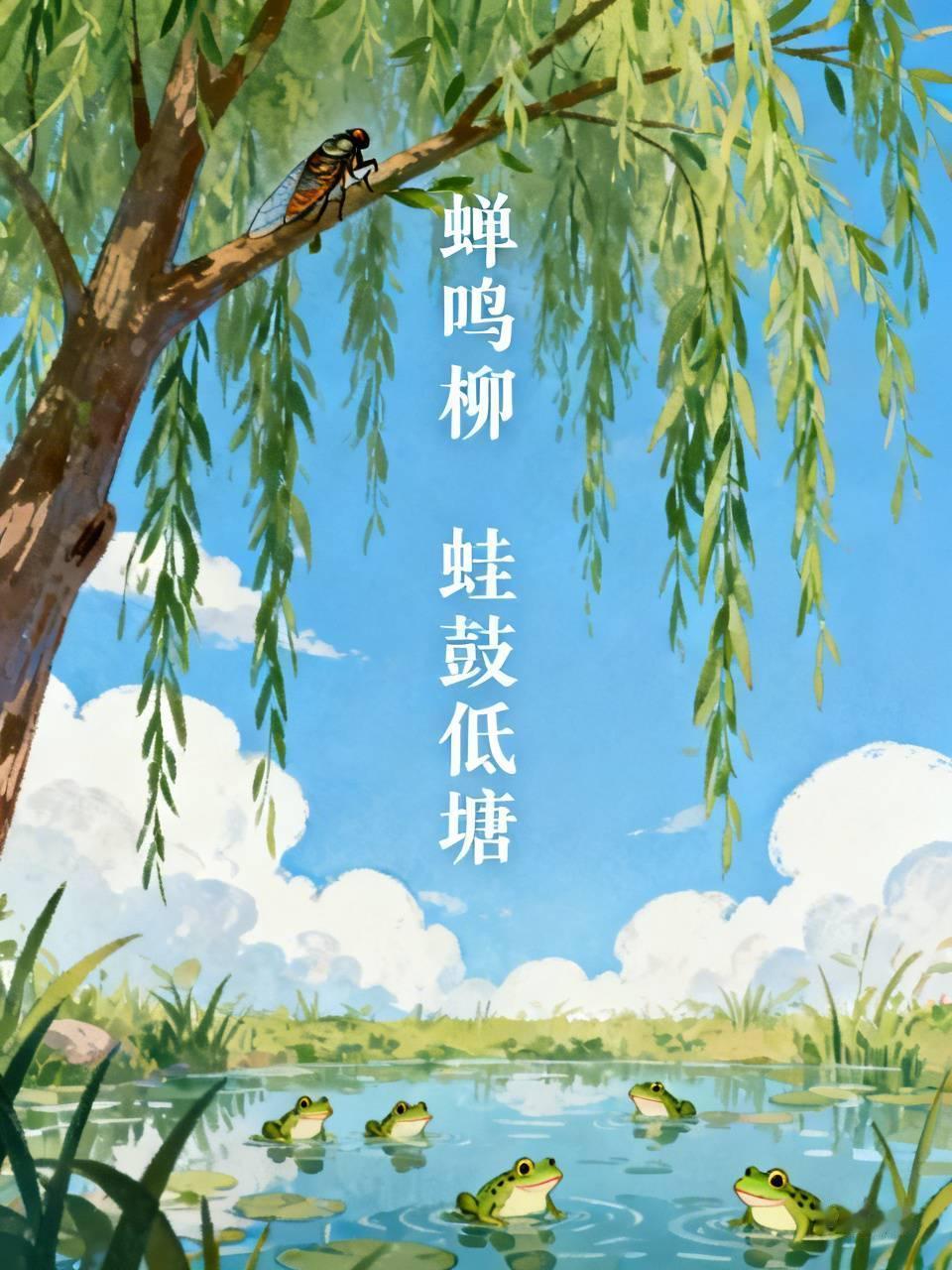 下联：蛙鼓低塘。