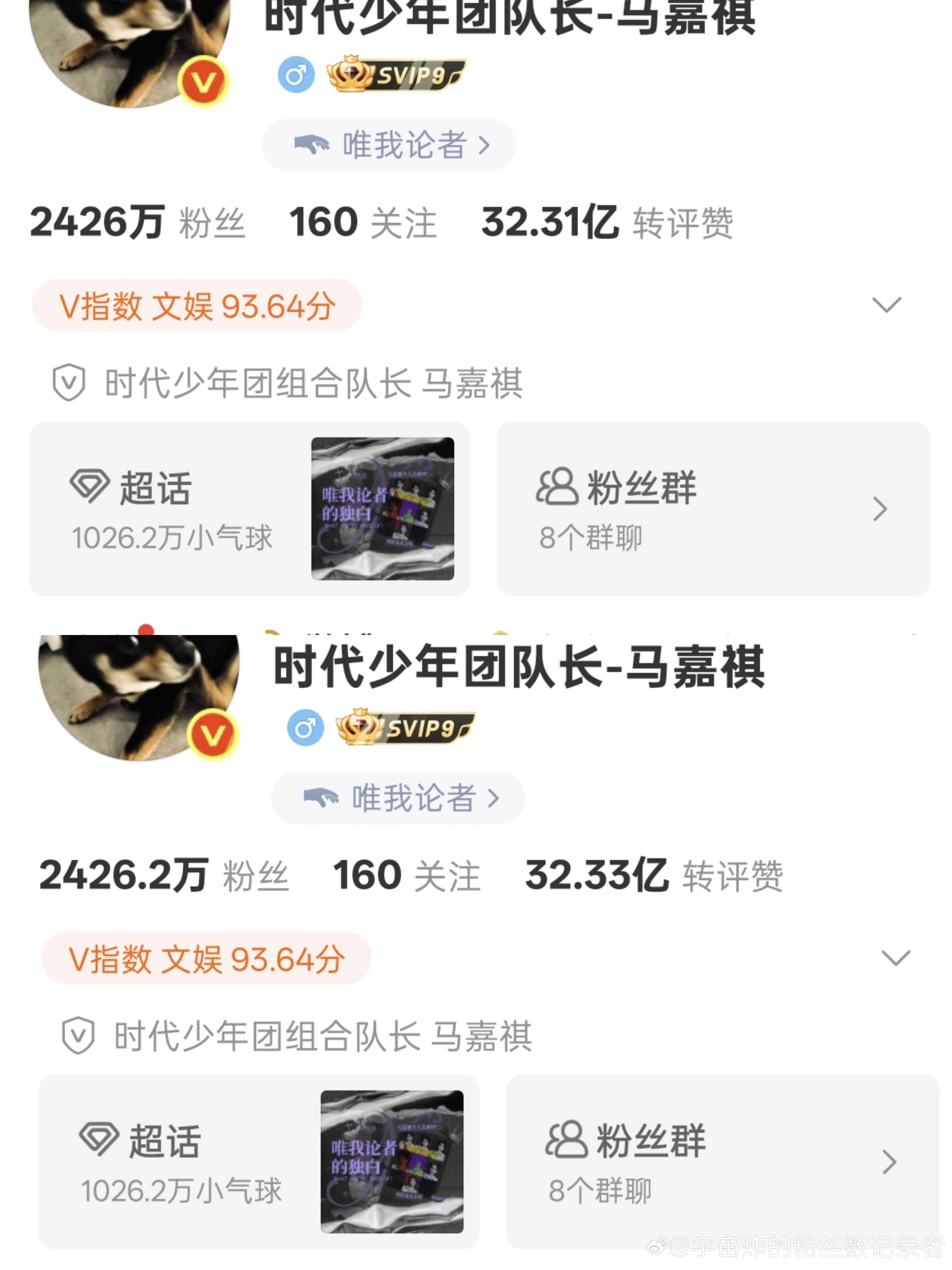 粉丝数记录第2321天2026年8月1日  23:40团官博  +0.5w马嘉祺