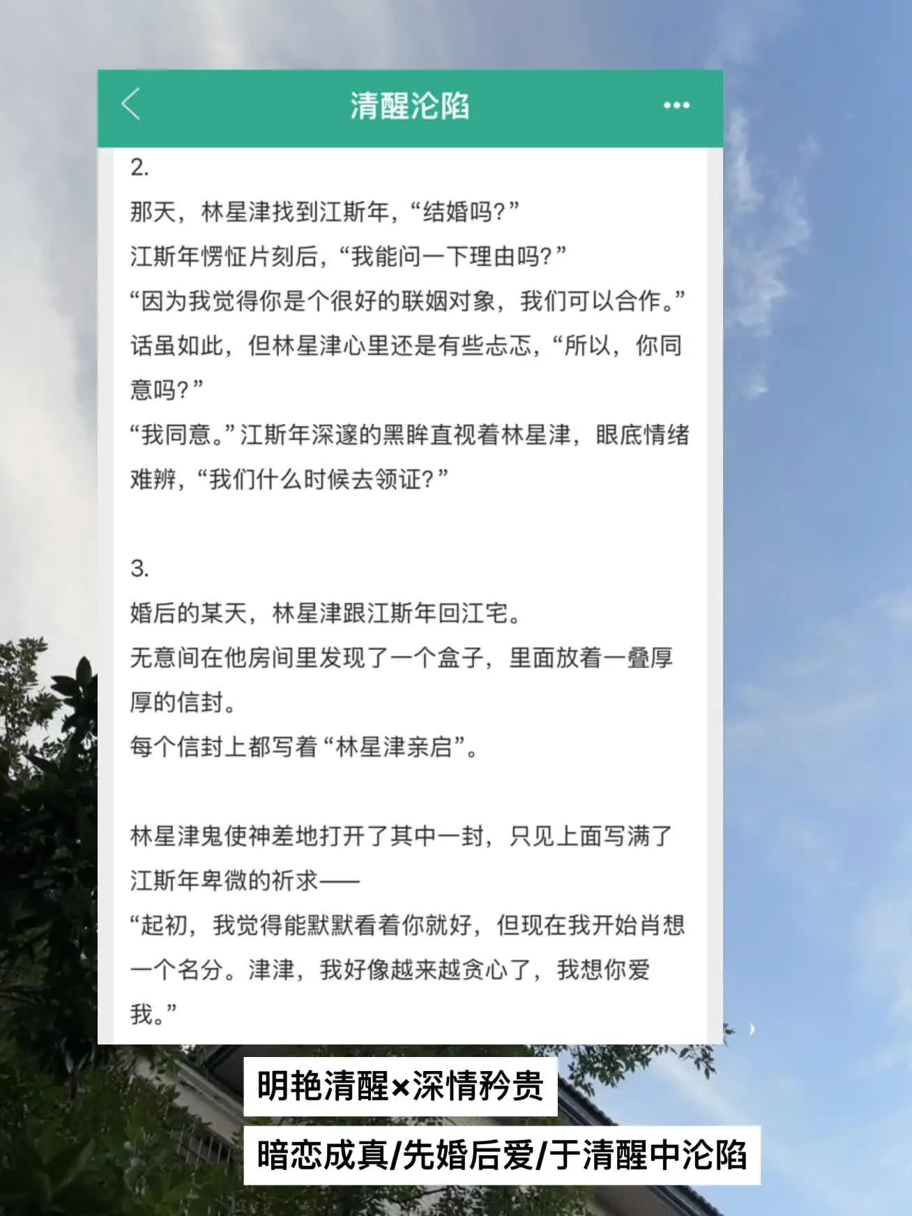 男主视角暗恋成真，女主视角先婚后爱。 男主超级深情，对外高不可攀，唯独...