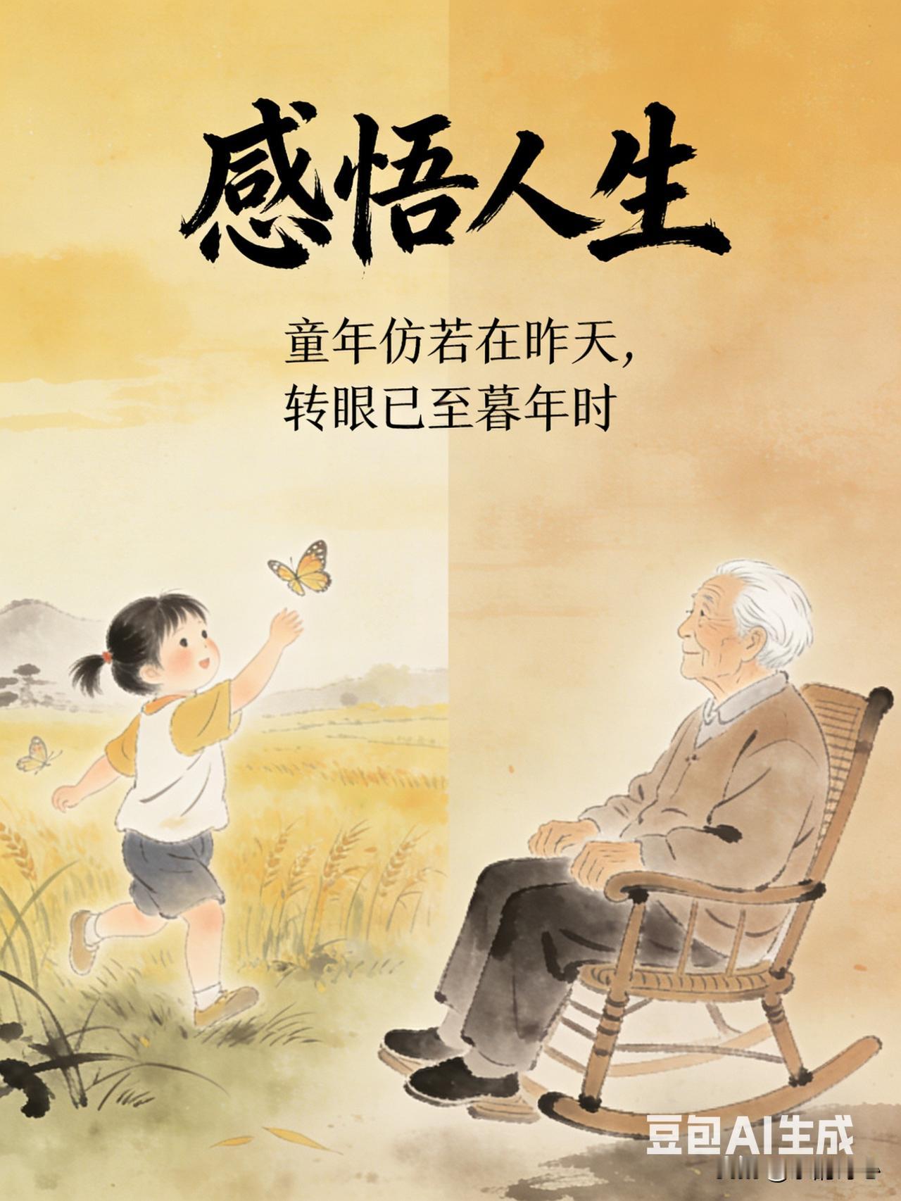 《感悟人生》乐韵诗心原创诗词:
童年仿若在昨日，
转眼已至暮年时。
时间偷走青春