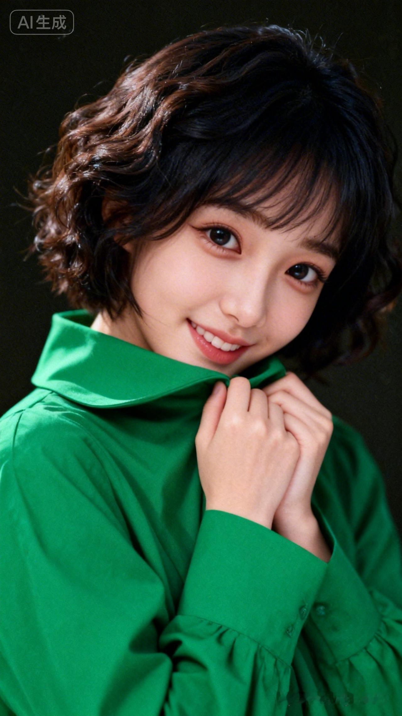 元气少女，绿色衬衫，甜美笑容，元气满满的一天！🌞💚