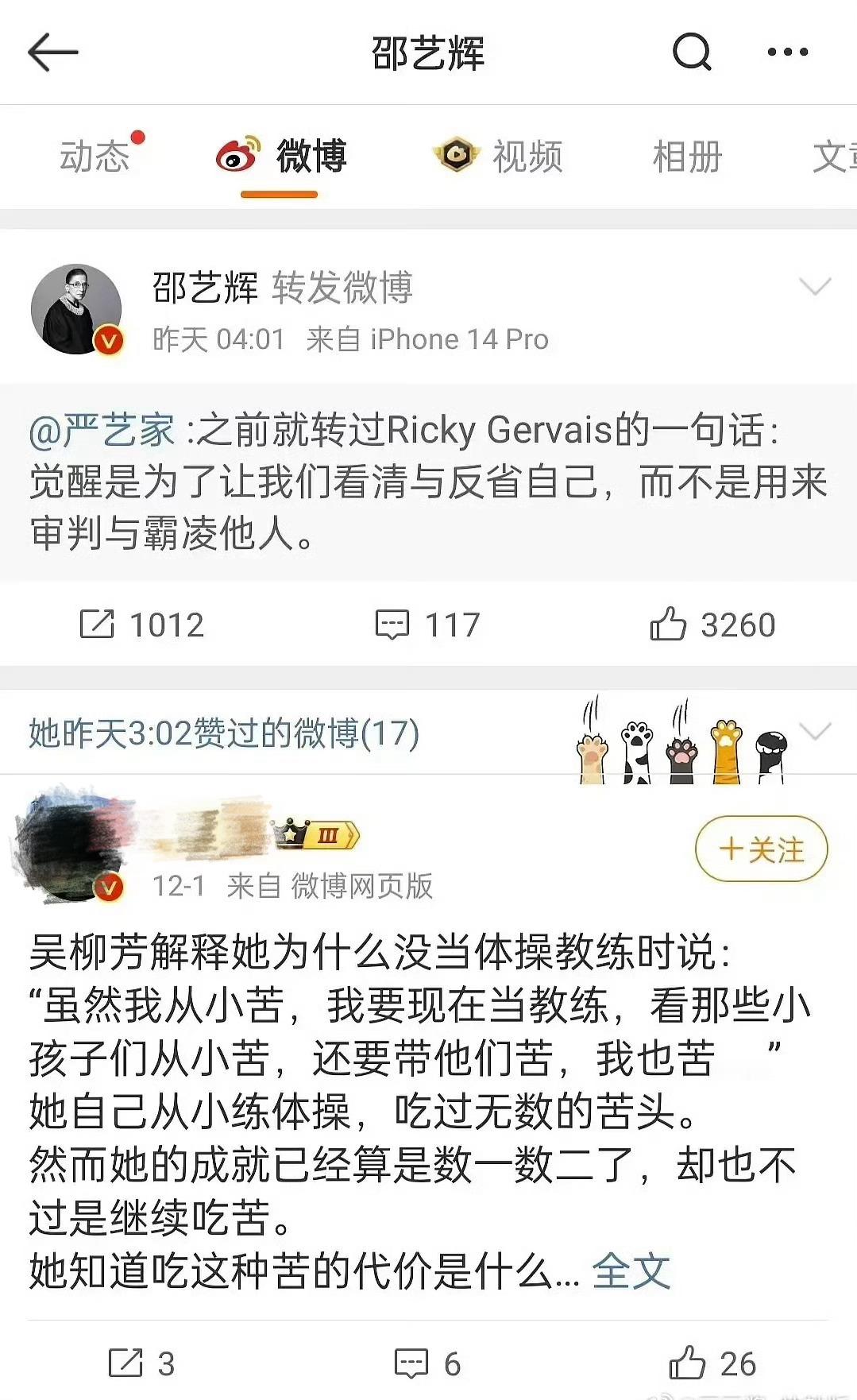 《好东西》导演邵艺辉因为点赞了一条支持吴柳芳的微博被骂后，目前邵艺辉已经关闭了自