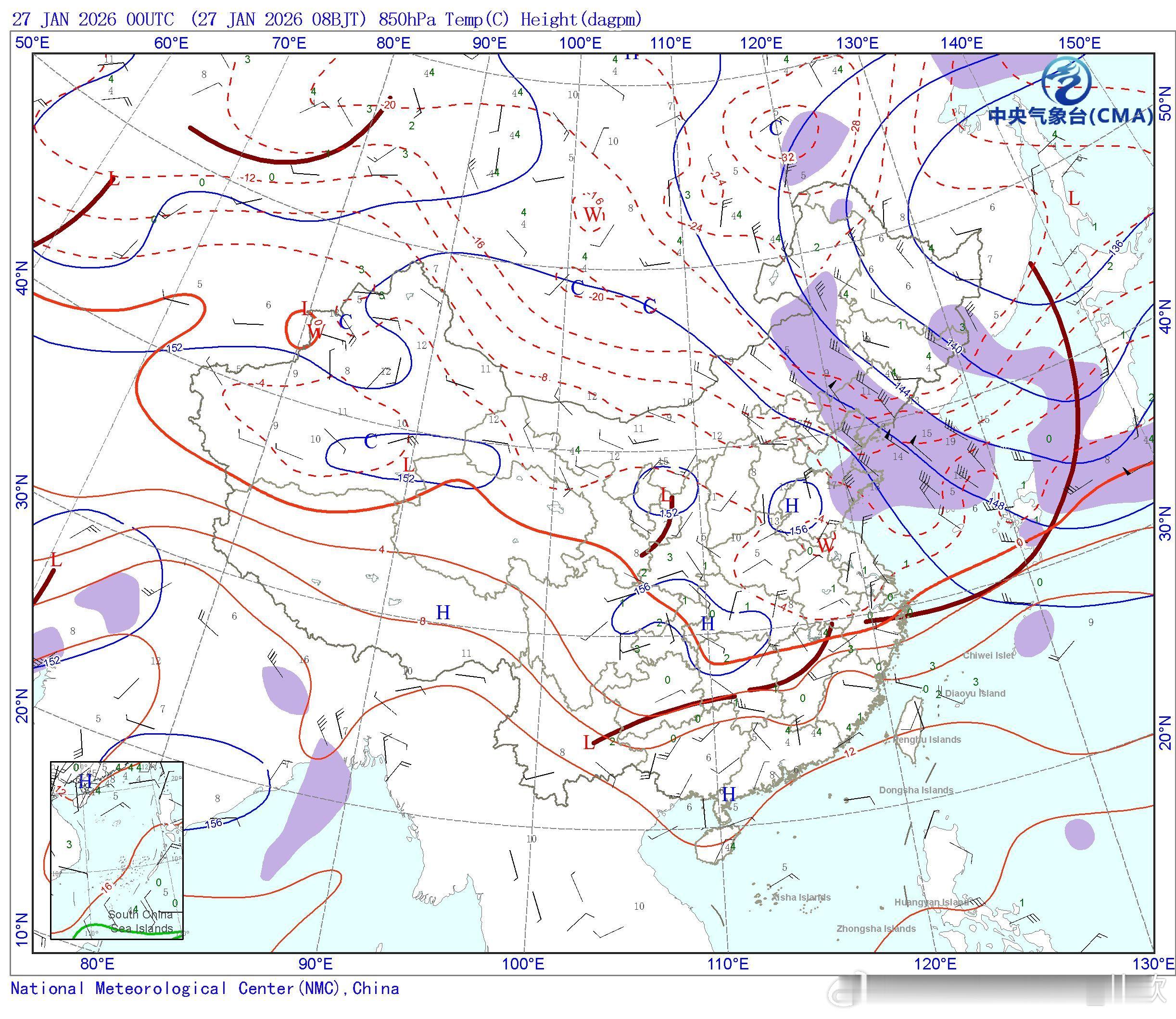 【降水】今天江南等地因为有低空切变线，冷暖气流交汇，导致阴雨。但降水总体不强，相