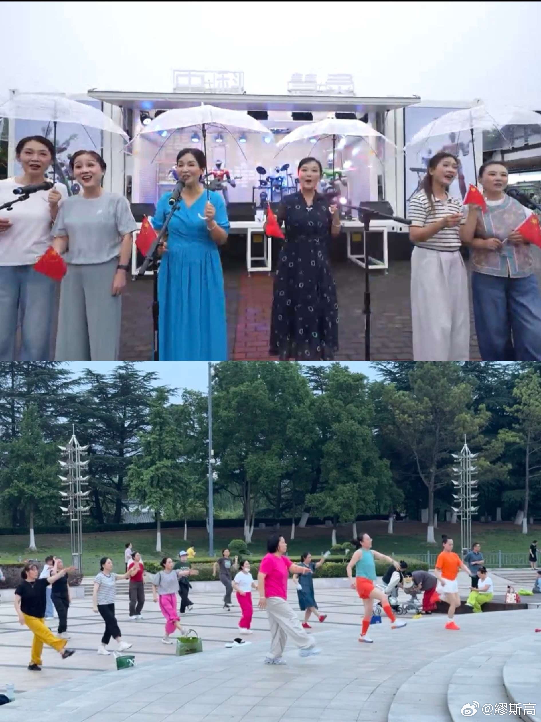 橘子洲六位长沙60后阿姨，和四位机器人乐手同台奏响《我和我的祖国》，吸引大批游客