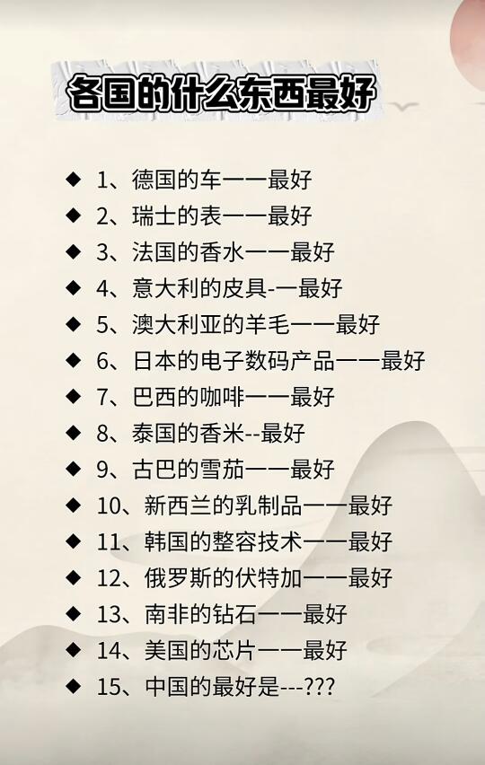 各国的什么东西最好？你知道吗？
