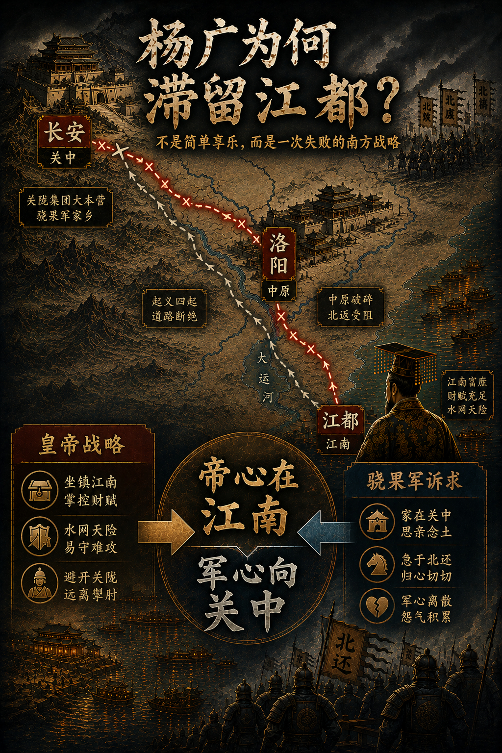 隋炀帝杨广滞留江都不归，有什么政治目的？Claude对此解答：这个问题问得好。主