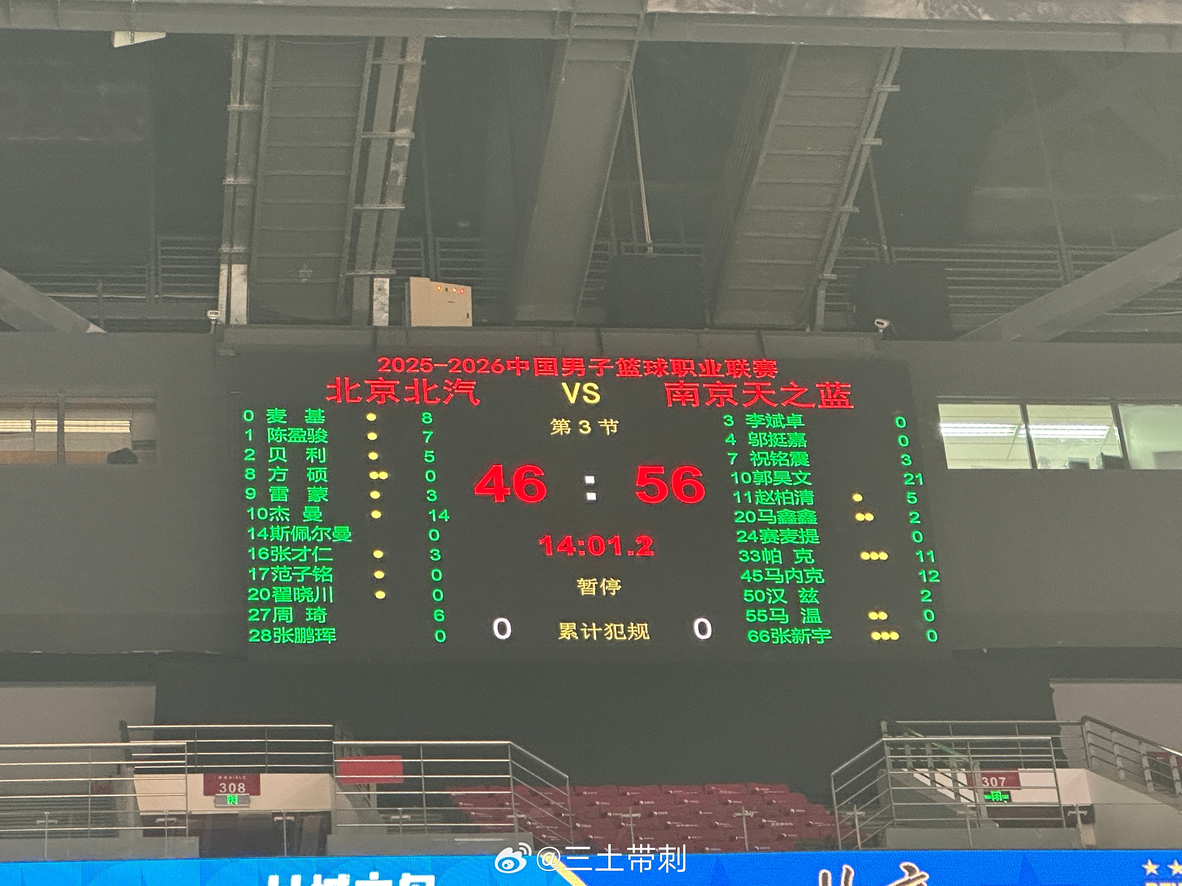 北京男篮vs南京男篮 郭昊文半场21分。。。 