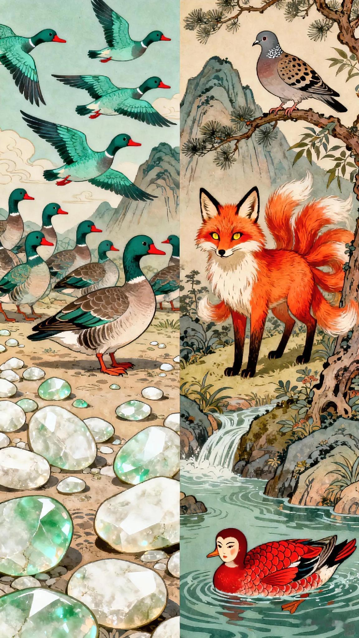 再往东三百里，是青丘山，山的南面盛产玉石，山的北面盛产青雁。

山中有一种怪兽，