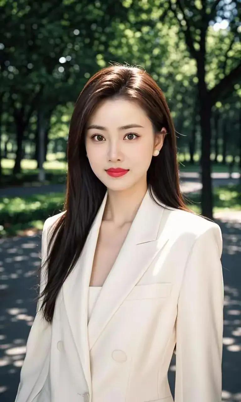 阳光下的优雅白色西装美女，自然清新，尽显青春魅力！🌞💃