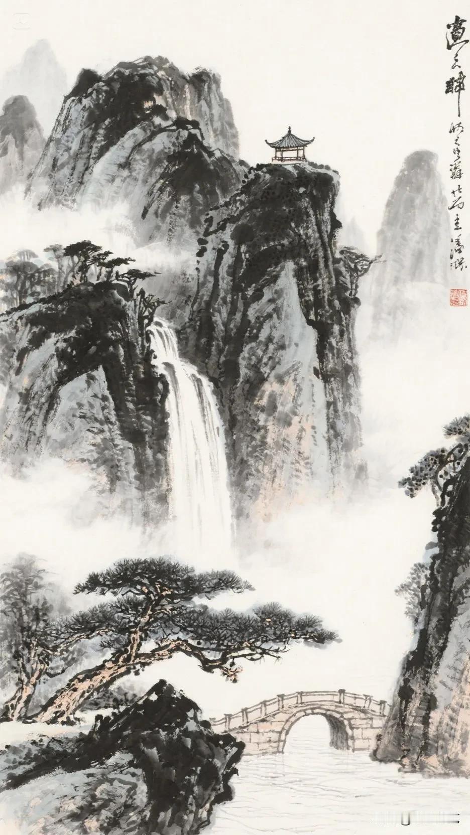 【中国画】山水画中藏仙境，桥上人影入画来。春日生活打卡季 似在画中的风景 山水画