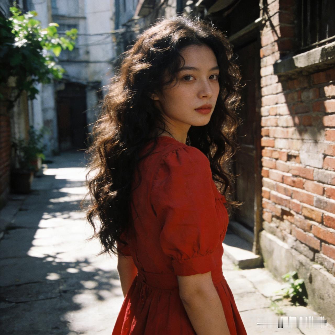 复古红裙漫步老巷，时光静好，岁月安然。