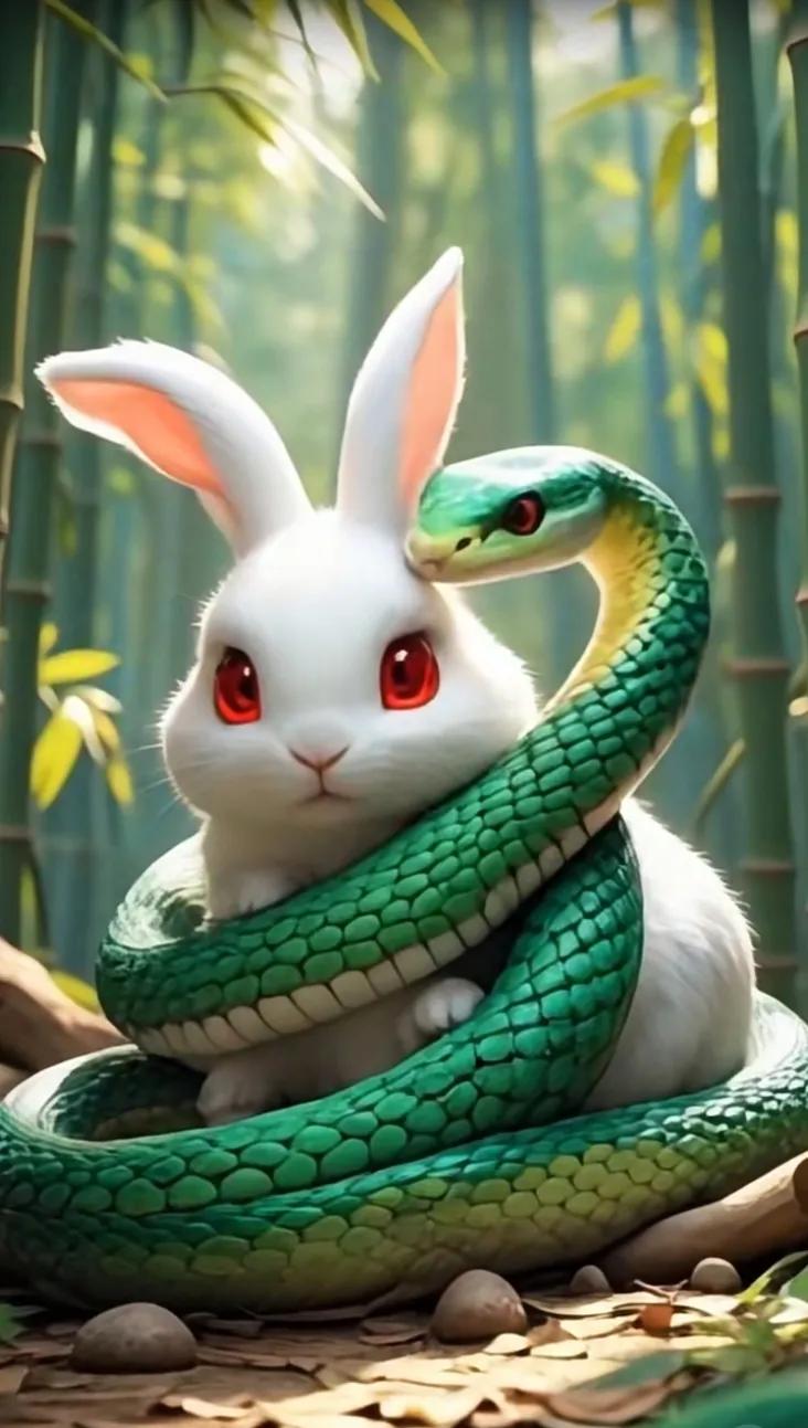 “萌兔与蛇的奇幻森林之旅”🐰🐍🌳兔子的冒险之旅 治愈的小兔叽 动画中真实动